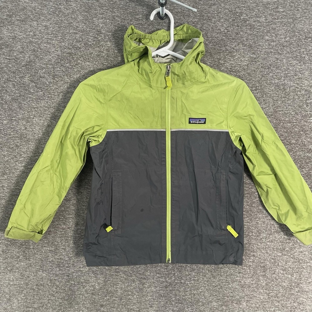 Patagonia Jacket Youth XS 5-6 Green Gray H2No Hooded Rain Waterproof Zip